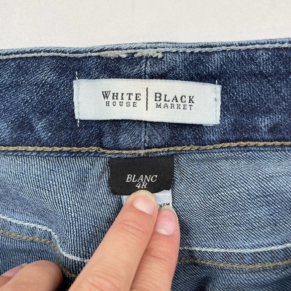White House Black Market Blanc Flare Leg Jeans Sz 4 R Blue Cotton Blend Stretch - Picture 5 of 7